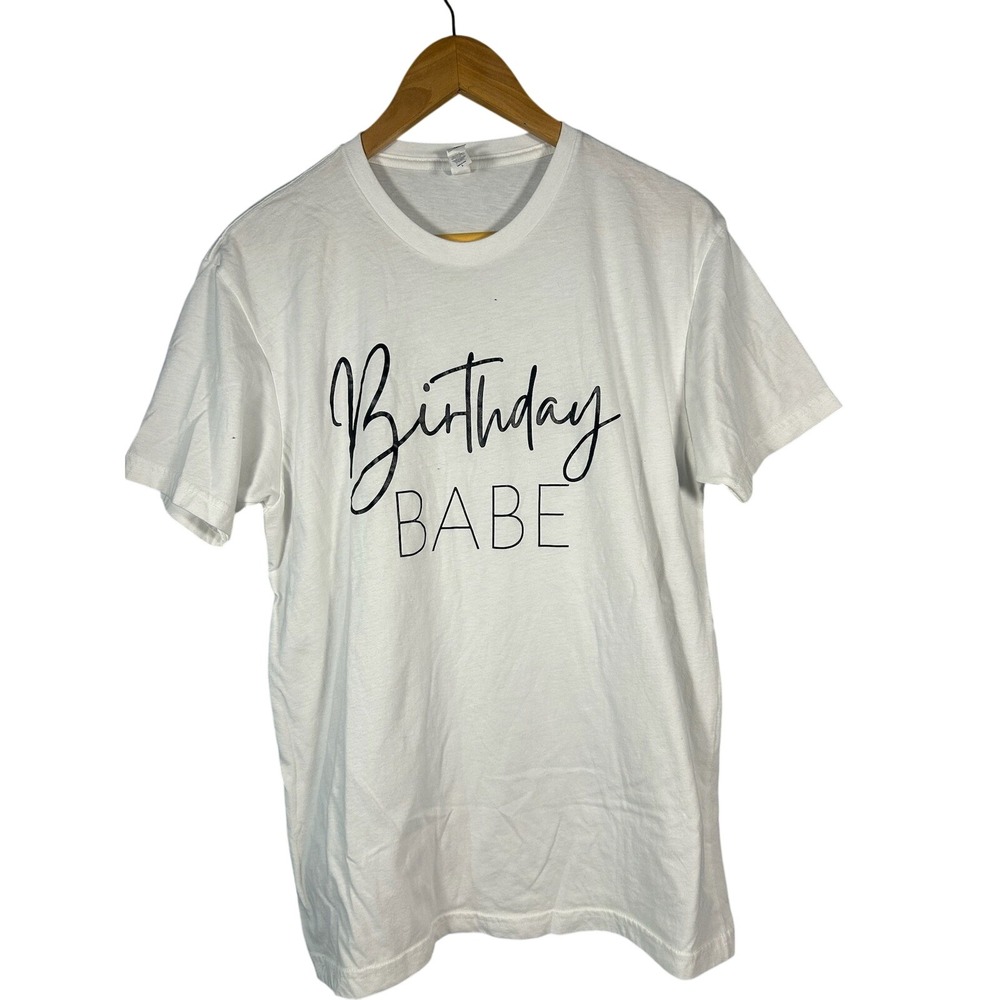Birthday Babe Graphic‎ Tee White Women's Size L